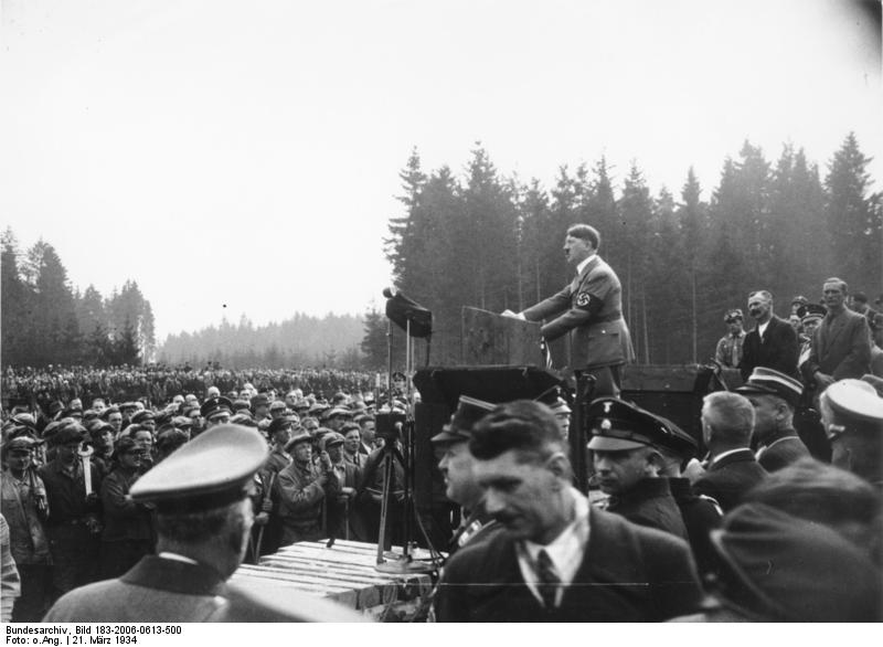 Adolf Hitler making a speech for the construction of the autobahn between München and Salzburg